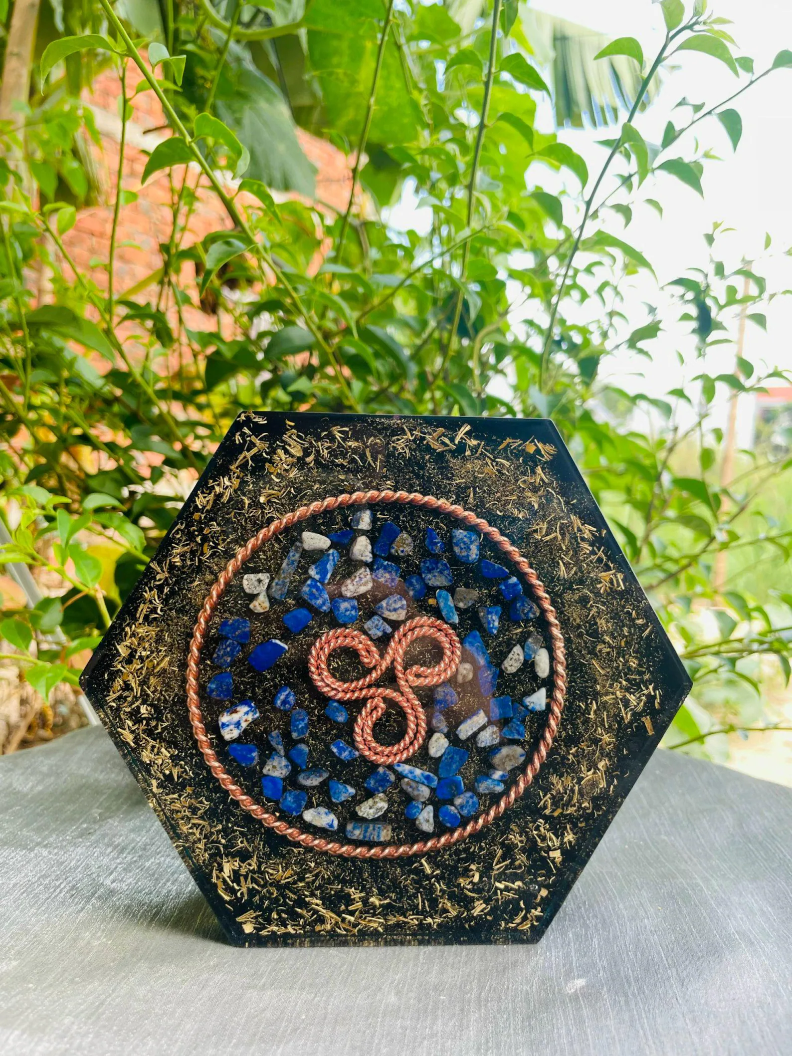 Handcrafted Orgonite Charging Plate with Torus Tesla 3 6 9